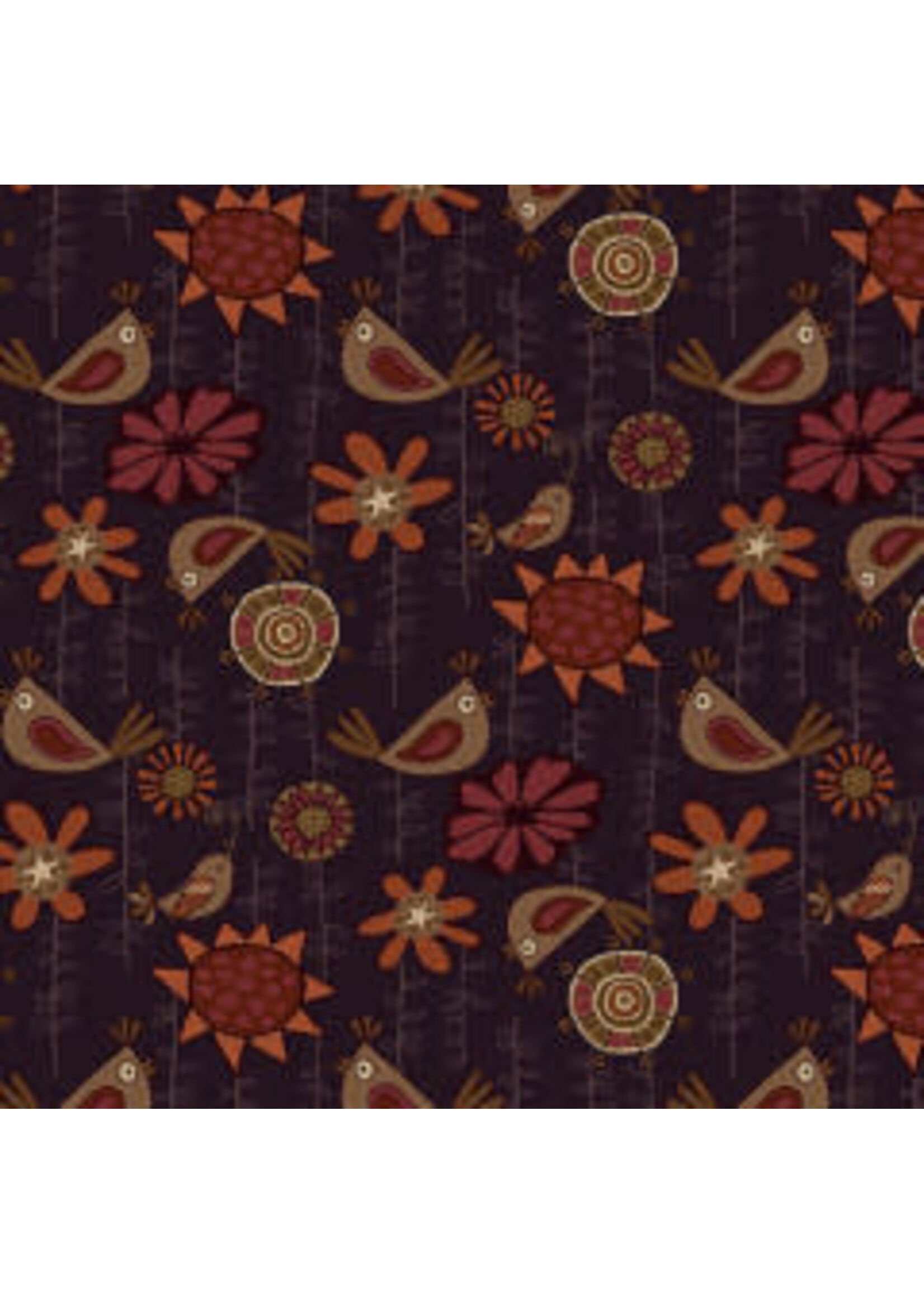 Henry Glass Fabrics Plant Kindness - Purple Birds & Flowers - Coupon - 100 cm x 110 cm