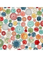 Makower Sewing Room - Buttons - Cream - Coupon - 90 cm x 110 cm