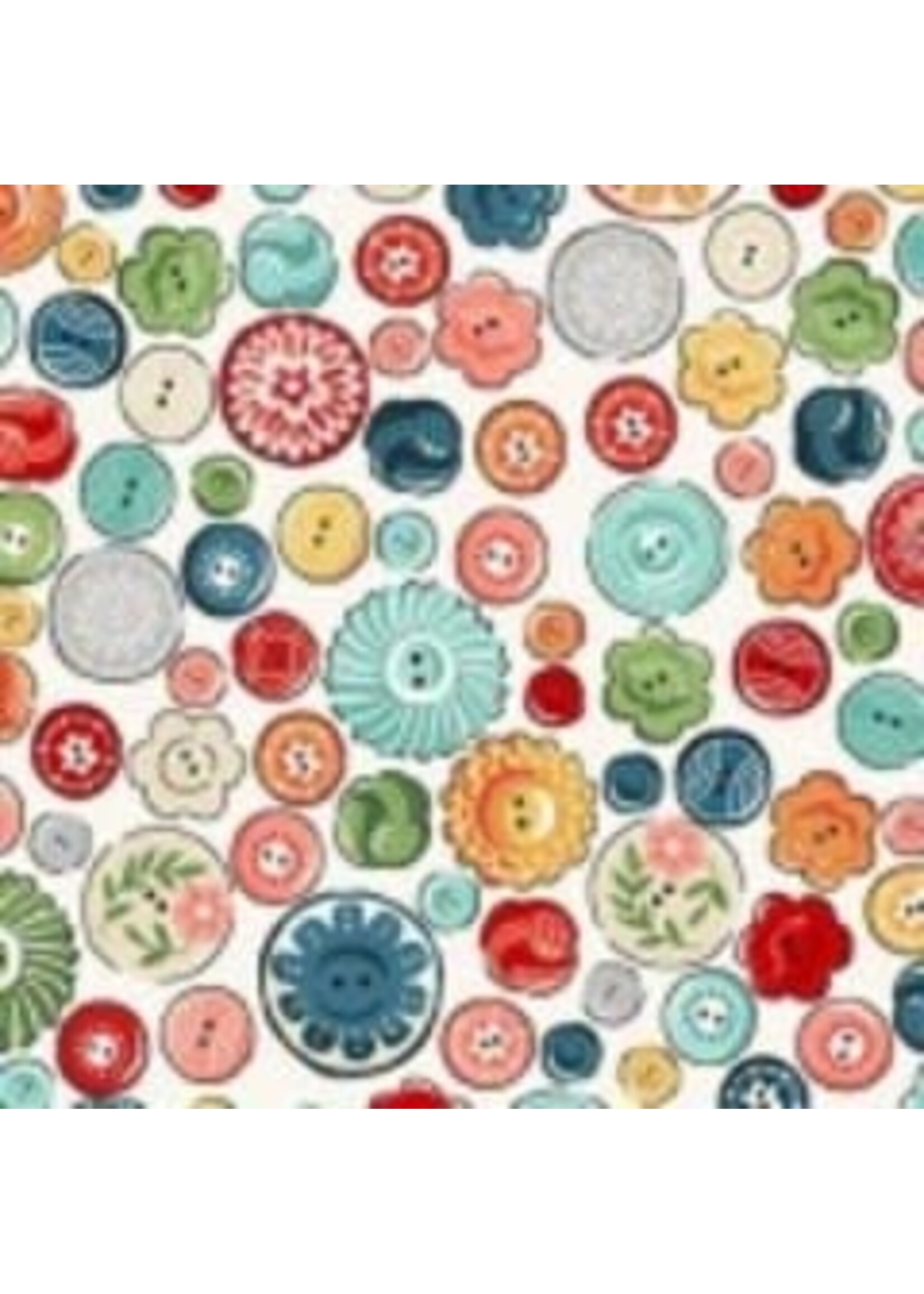 Makower Sewing Room - Buttons - Cream - Coupon - 90 cm x 110 cm