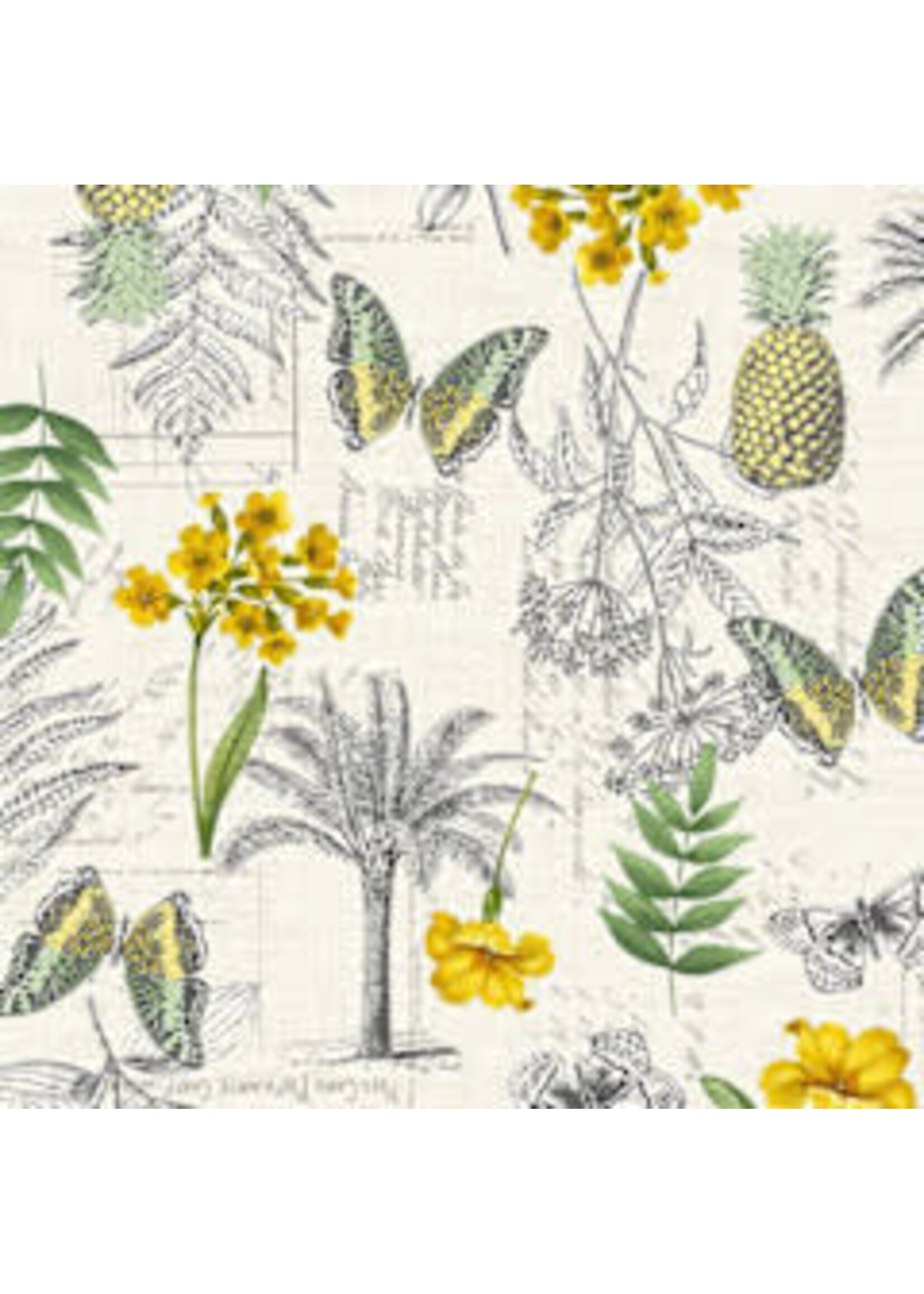 Makower Fern Garden - Montage - Cream - Coupon - 100 cm x 110 cm