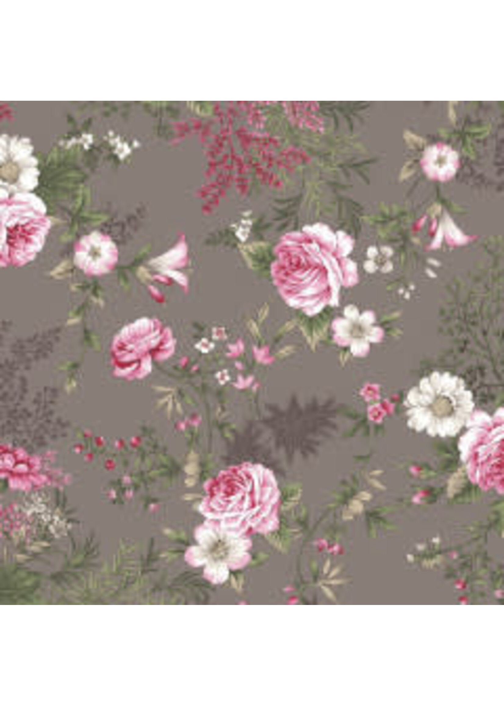 Stof Fabrics Juliet Roses - Roses - Light Grey - Coupon - 100 cm x 110 cm