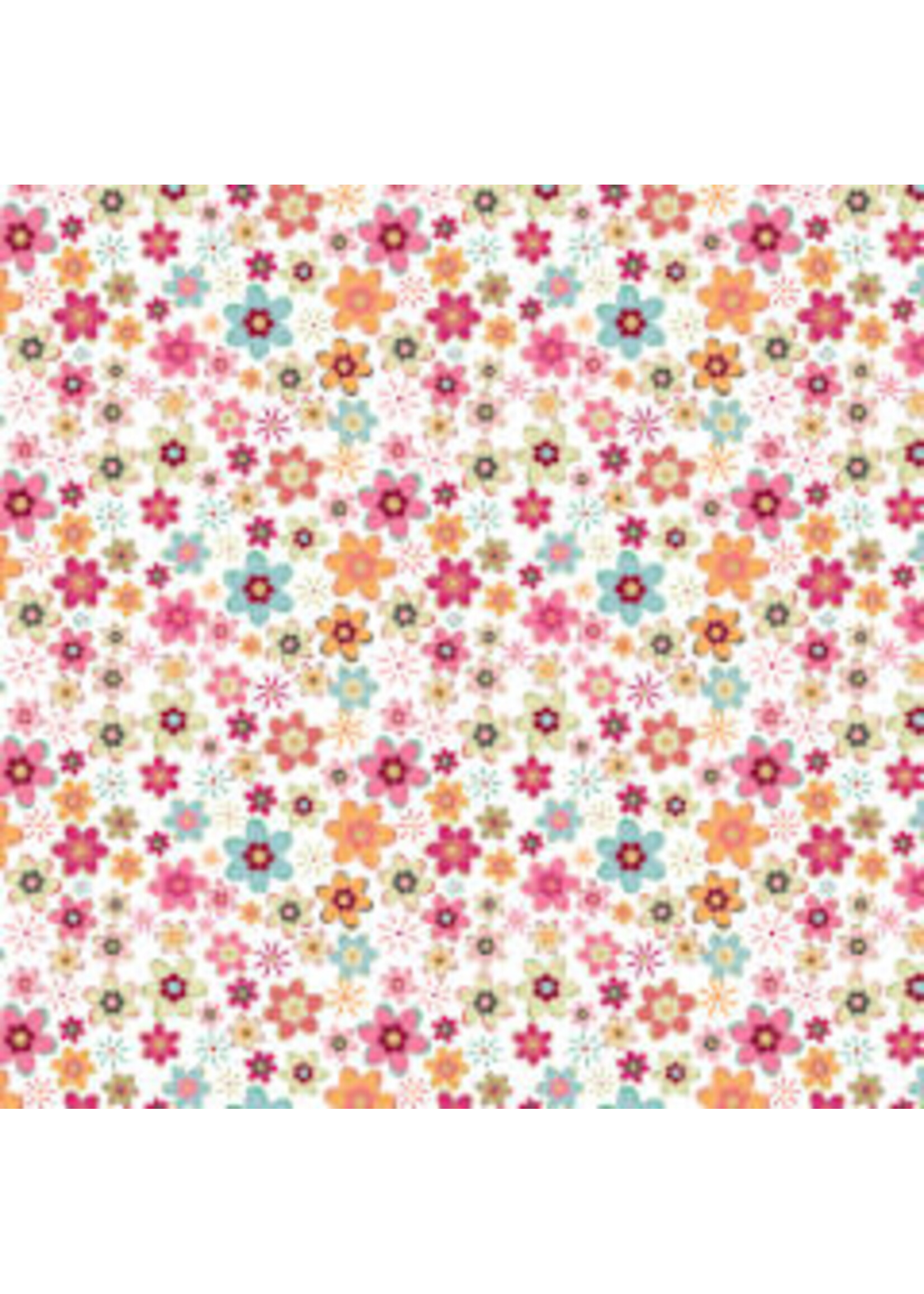 Poppie Cotton Calico Cowgirls - Cowgirl Meadow - White - Coupon - 85 cm x 110 cm