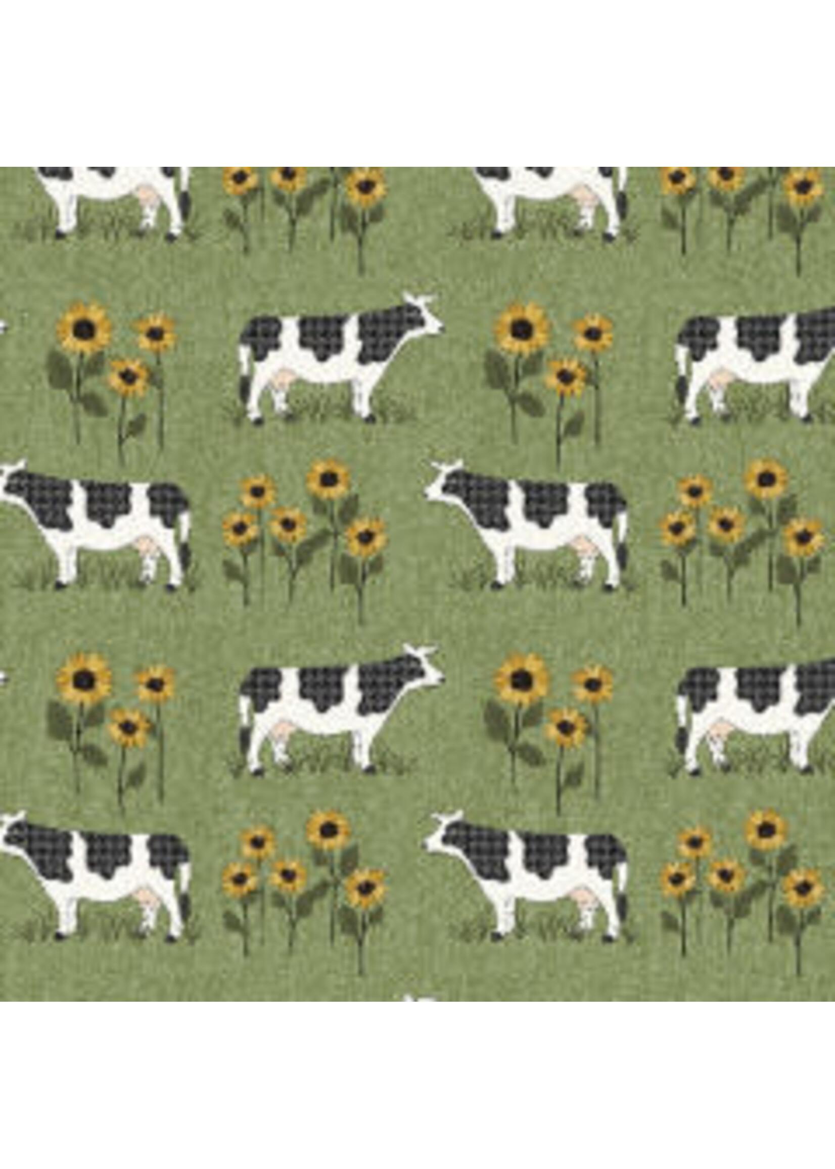 Benartex Studio Heartland - Grazing Cows - Green - Coupon - 35 cm x 110 cm