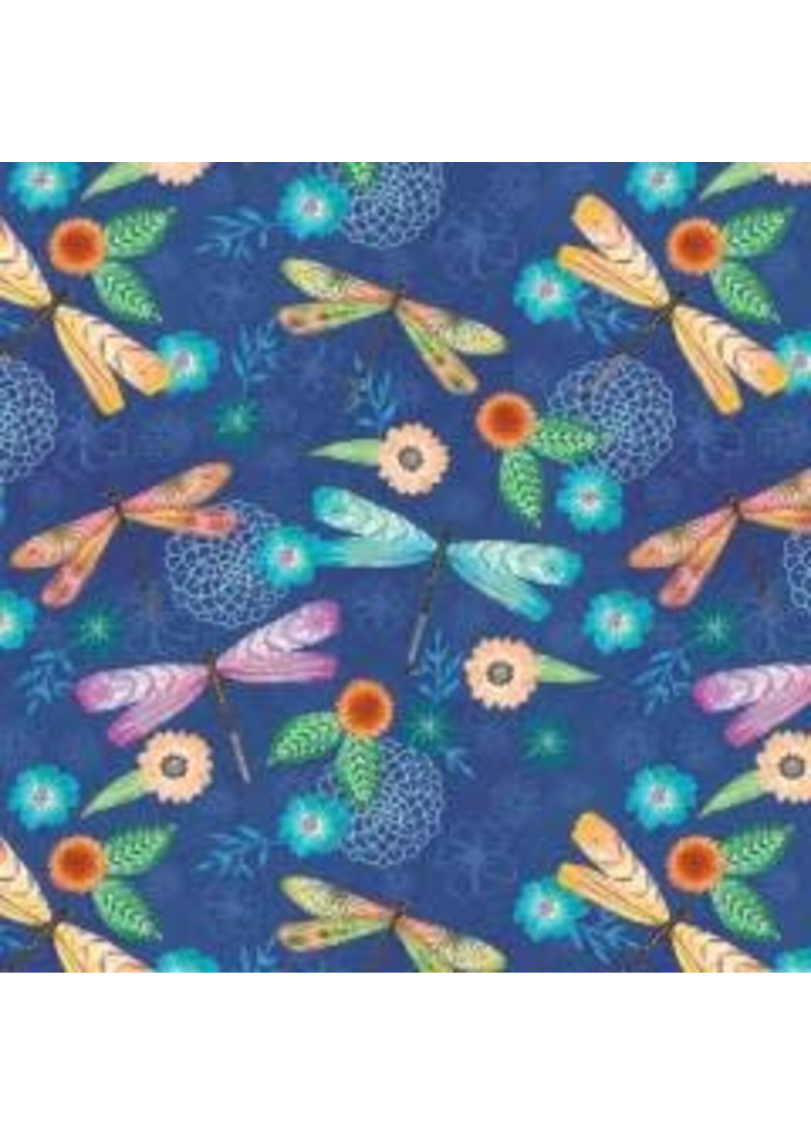 Wilmington Prints Floral Flight - Dragonfly Allover - Blue - Coupon - 100 cm x 110 cm