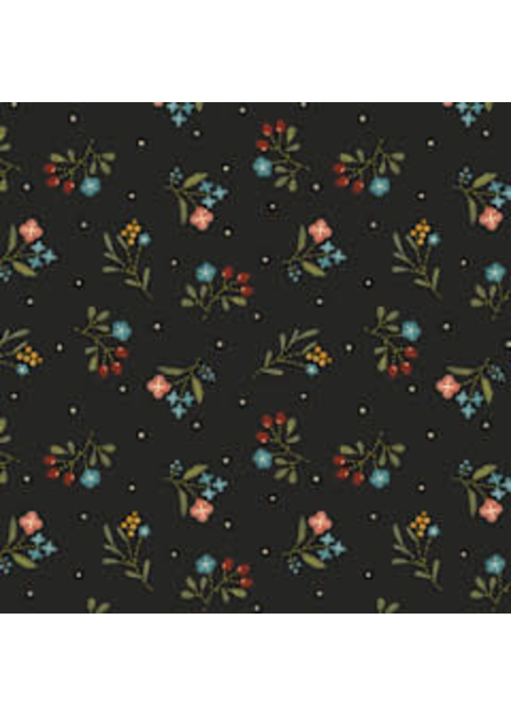 Marcus Fabrics Woolly Whims - Floral - Black - Coupon - 100 cm x 110 cm