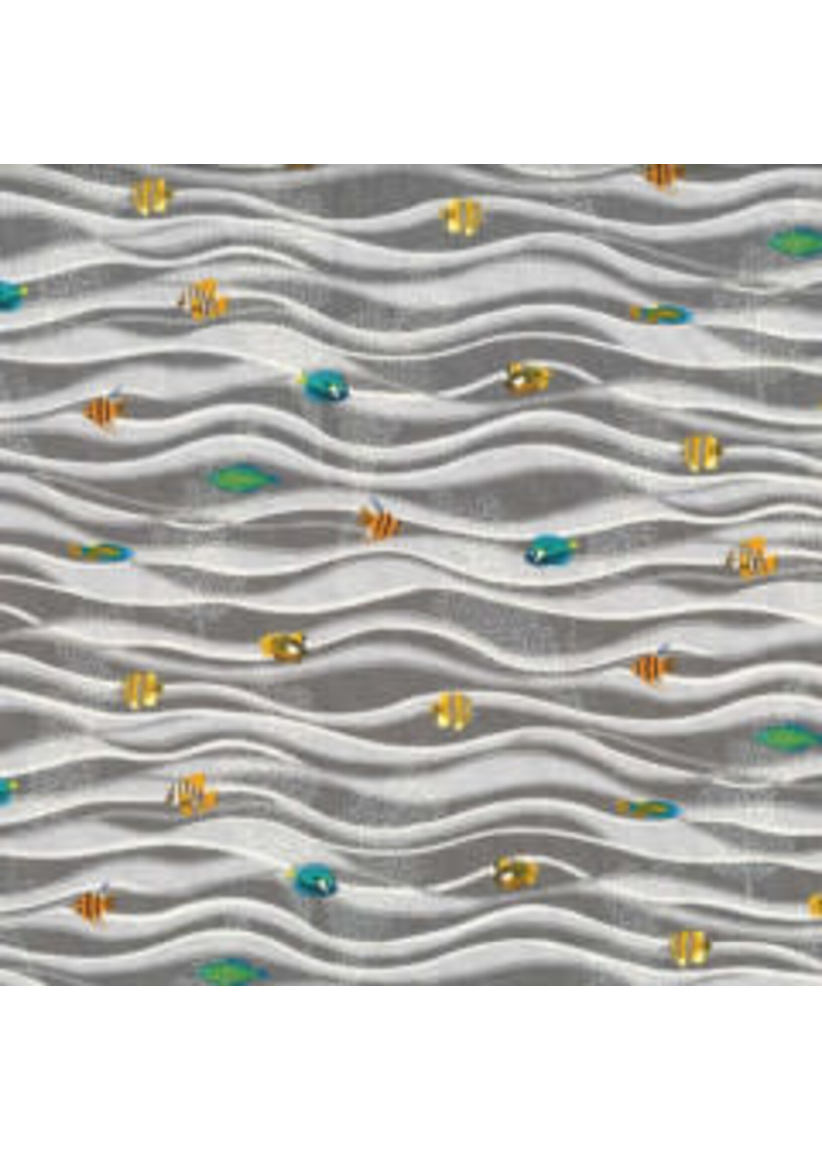 Michael Miller Fishtopia - Waves - Grey - Coupon - 50 cm x 110 cm