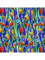Stof Fabrics Reef Life - Digital - Fish - Multi - Coupon - 100 cm x 110 cm
