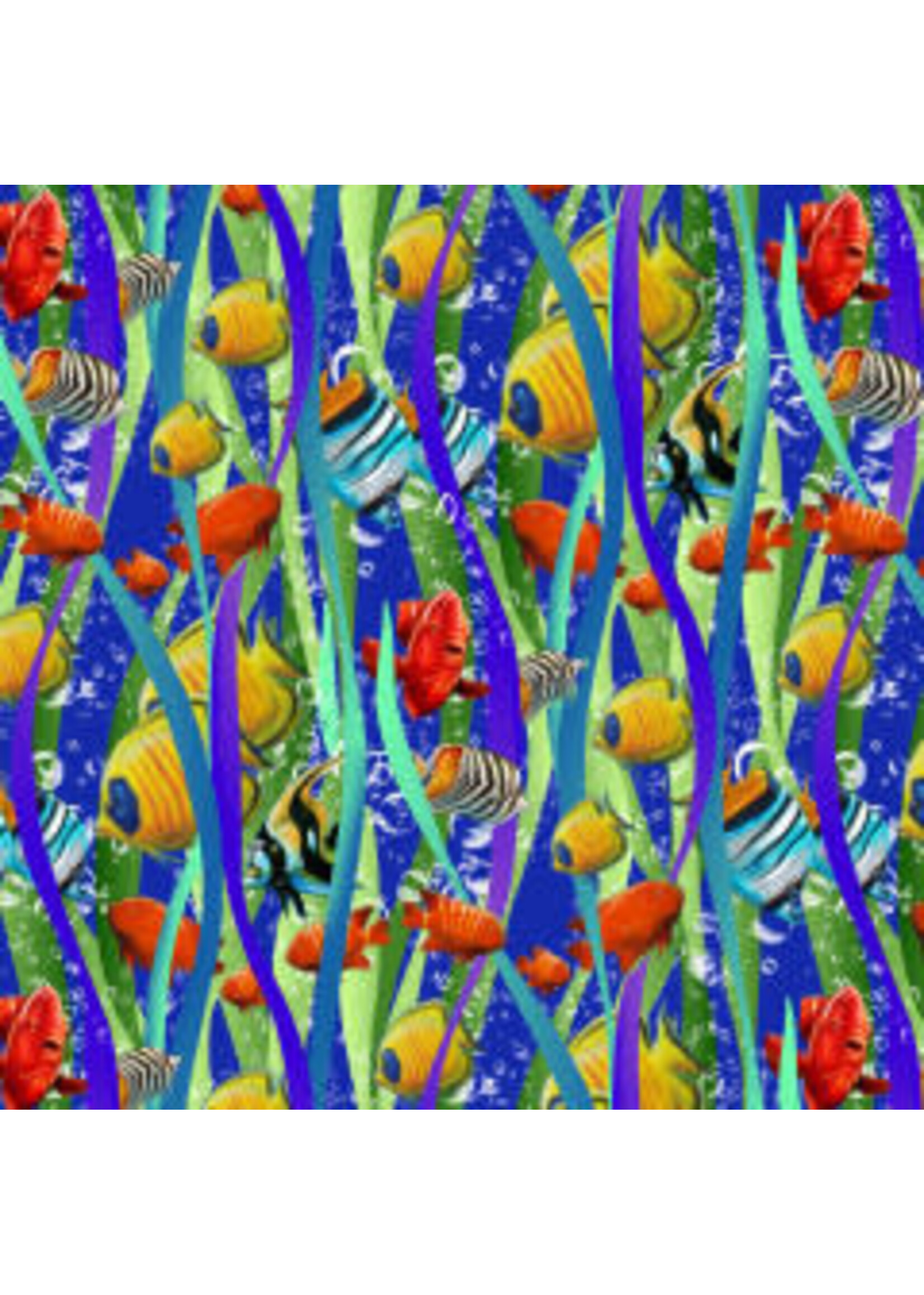 Stof Fabrics Reef Life - Digital - Fish - Multi - Coupon - 100 cm x 110 cm