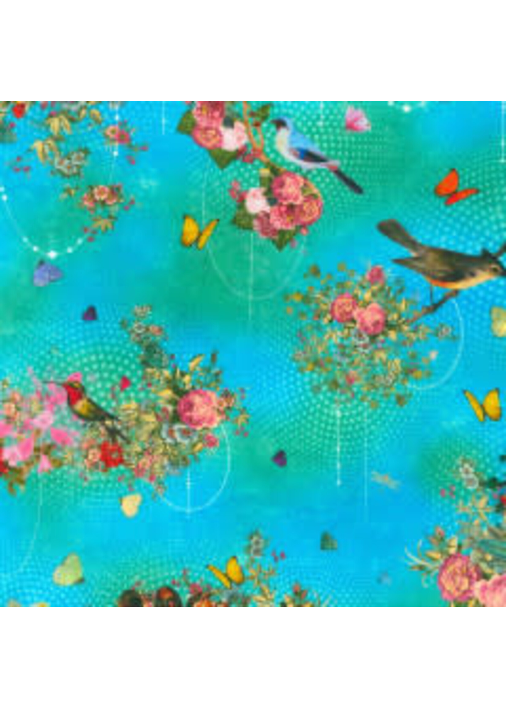 Robert Kaufman Enchanted Aviary - Blue - Coupon - 85 cm x 110 cm
