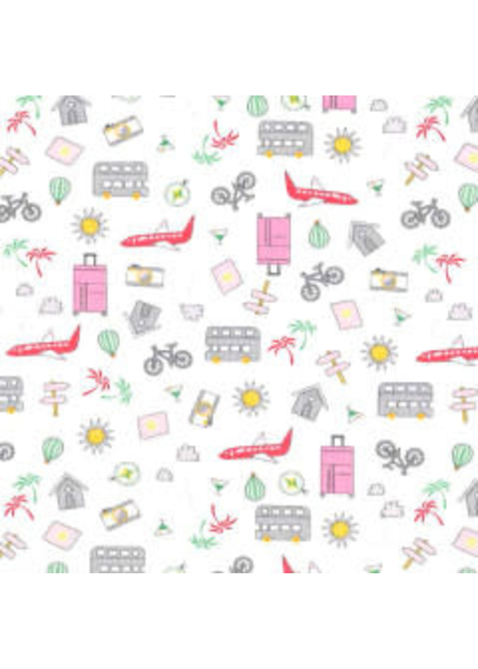 Michael Miller Travel Daze - Let's Go Places - Pink - Coupon - 65 cm x 110 cm