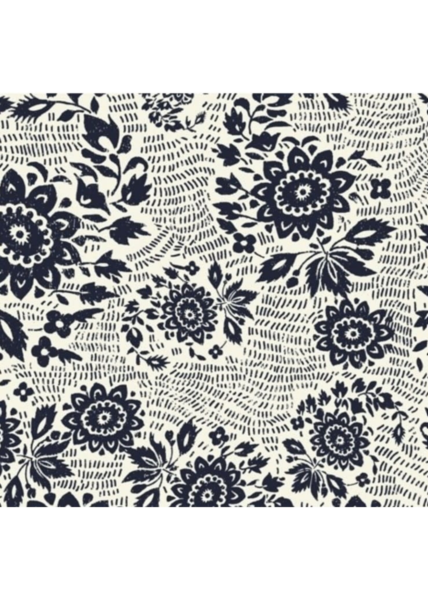 Windham Fabrics Sashiko - Floral - White Black - Coupon - 100 cm x 110 cm