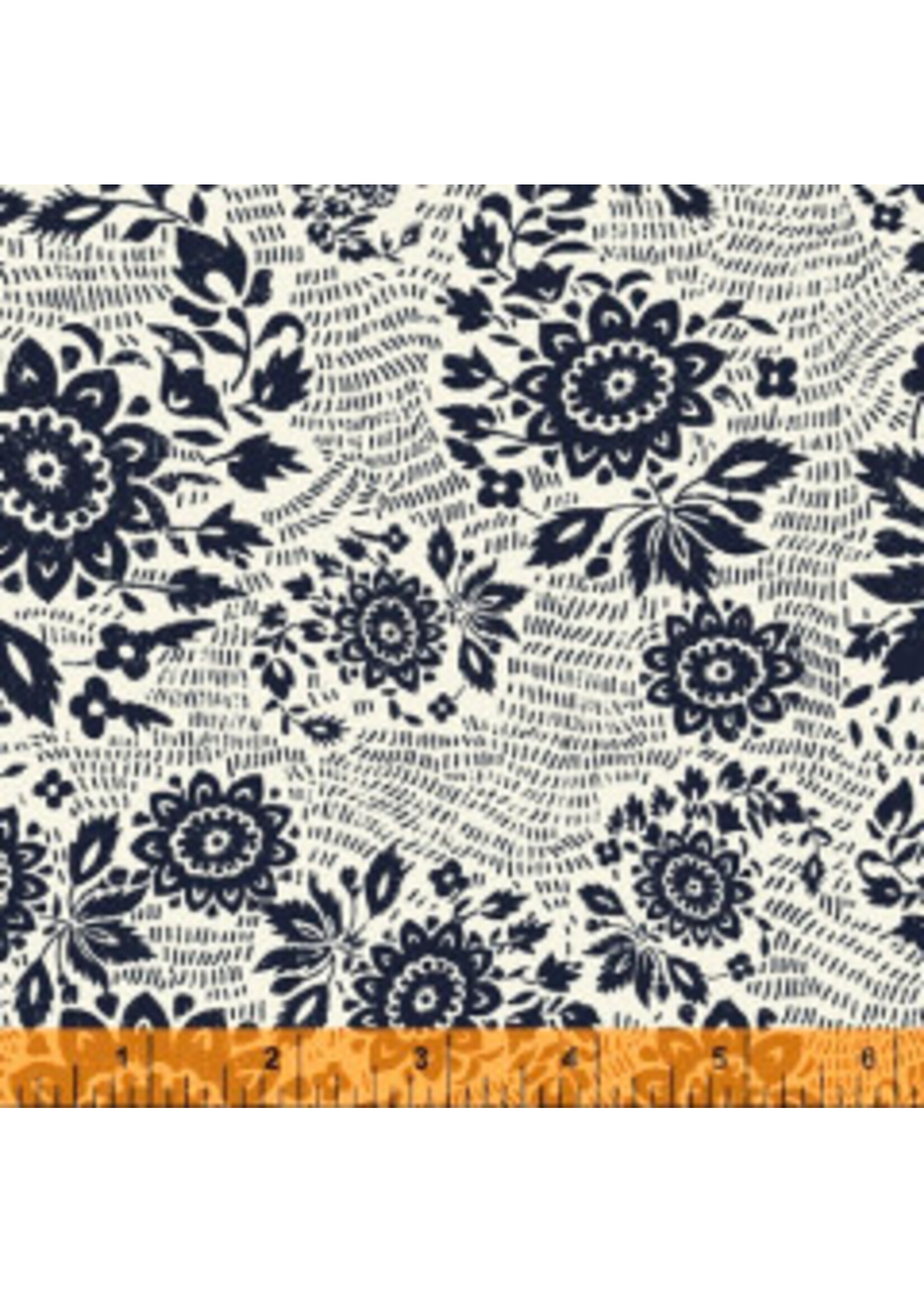 Windham Fabrics Sashiko - Floral - White Black - Coupon - 70 cm x 110 cm