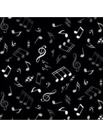 Elizabeth's Studio Jazz - Notes - Black - Coupon - 100 cm x 110 cm