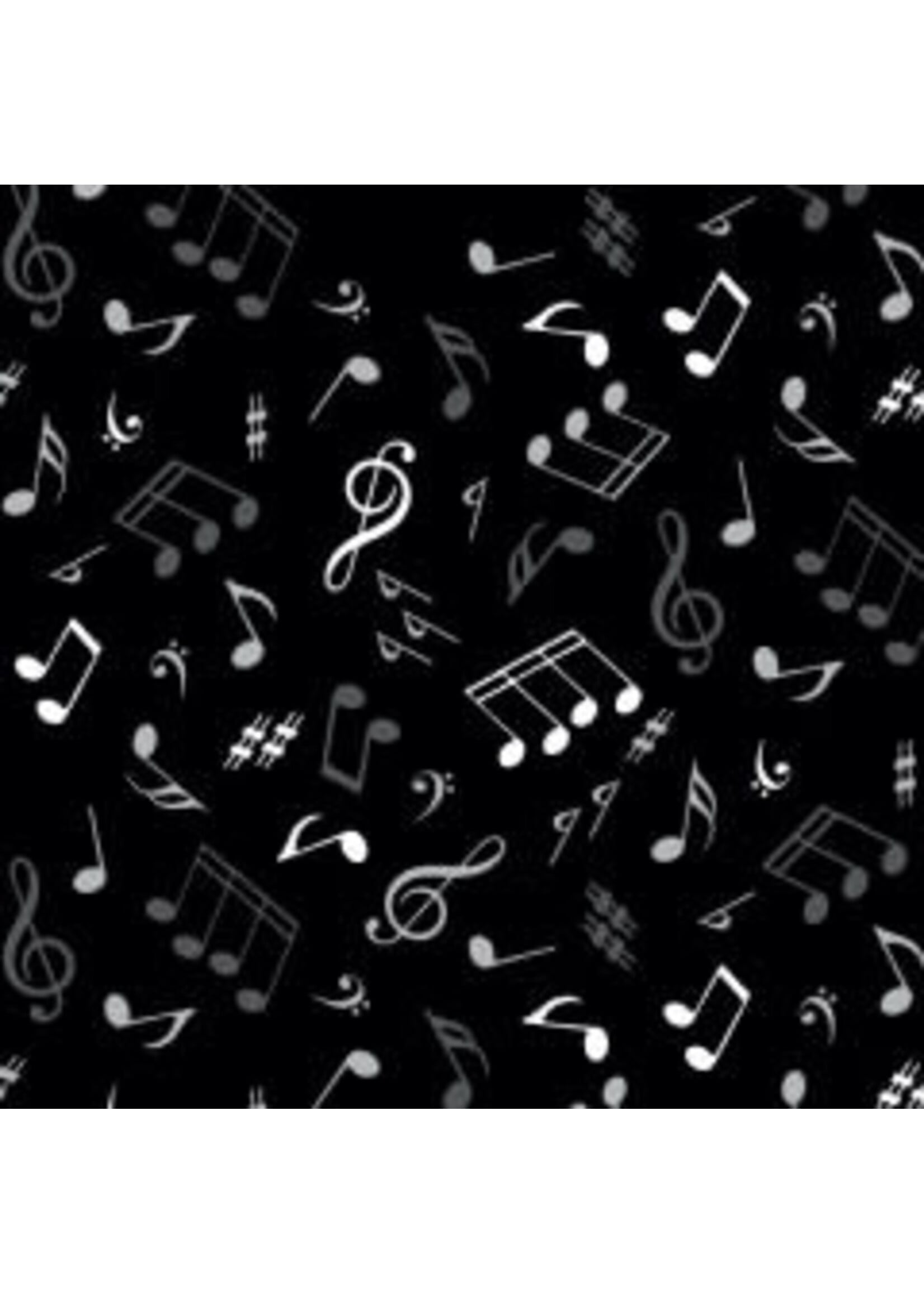 Elizabeth's Studio Jazz - Notes - Black - Coupon - 100 cm x 110 cm
