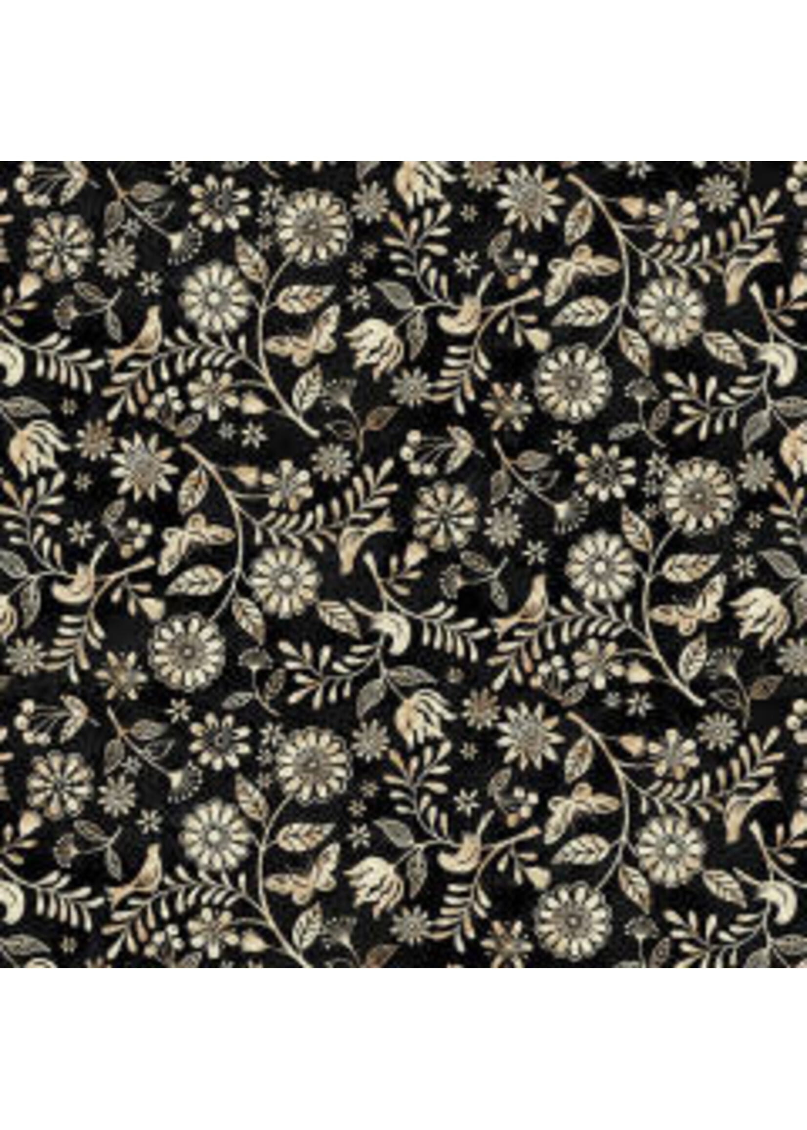 Studio E Fabrics Le Poulet - Small Wildflower Allover - Black - Coupon - 150 cm x 110 cm