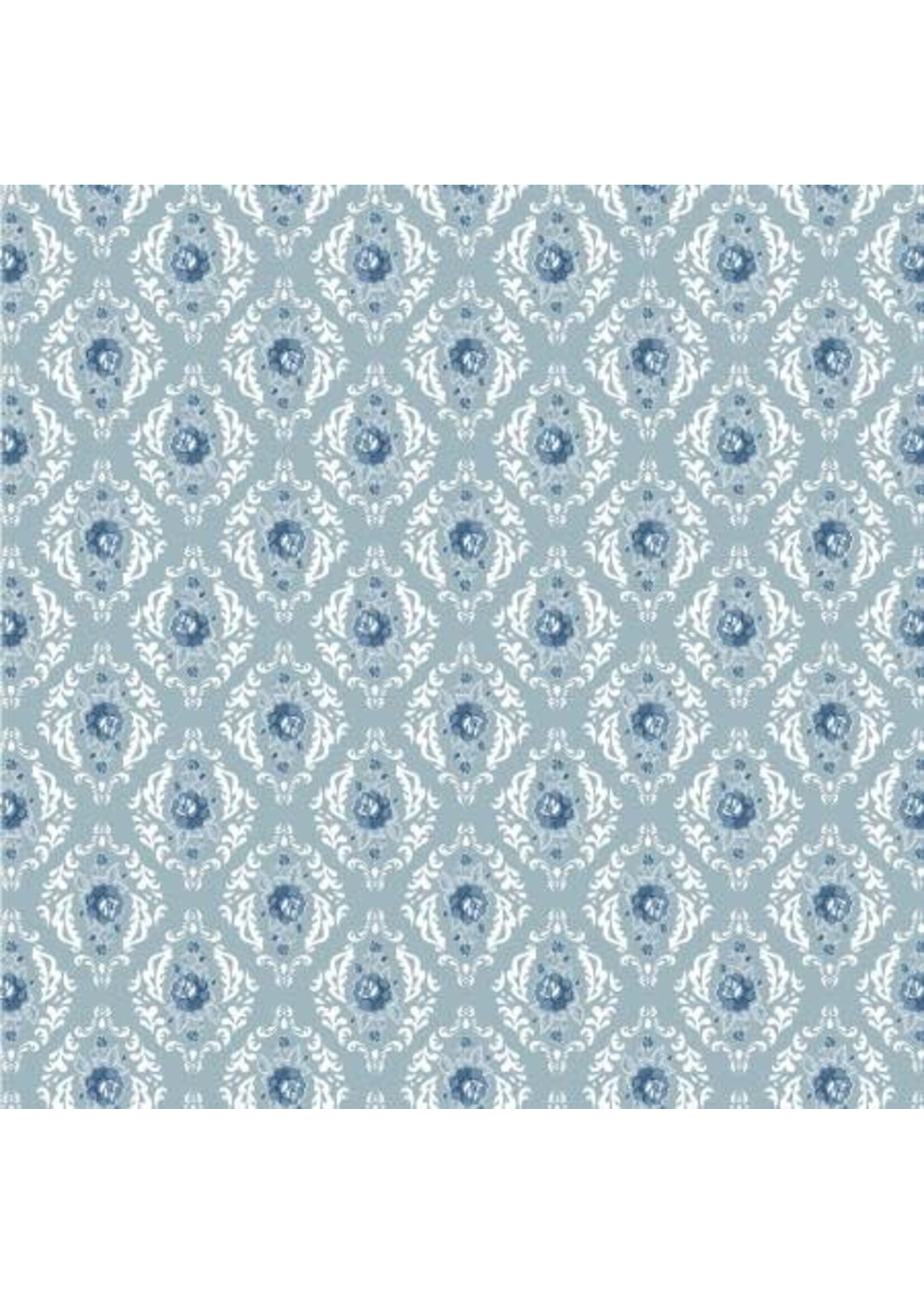 Poppie Cotton Lakeland Blues - Rose Damask - Medium - Coupon - 100 cm x 110 cm