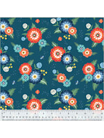 Windham Fabrics Clover & Dot - Dahlia Bouquets - Dark Blue - Coupon - 100 cm x 110 cm