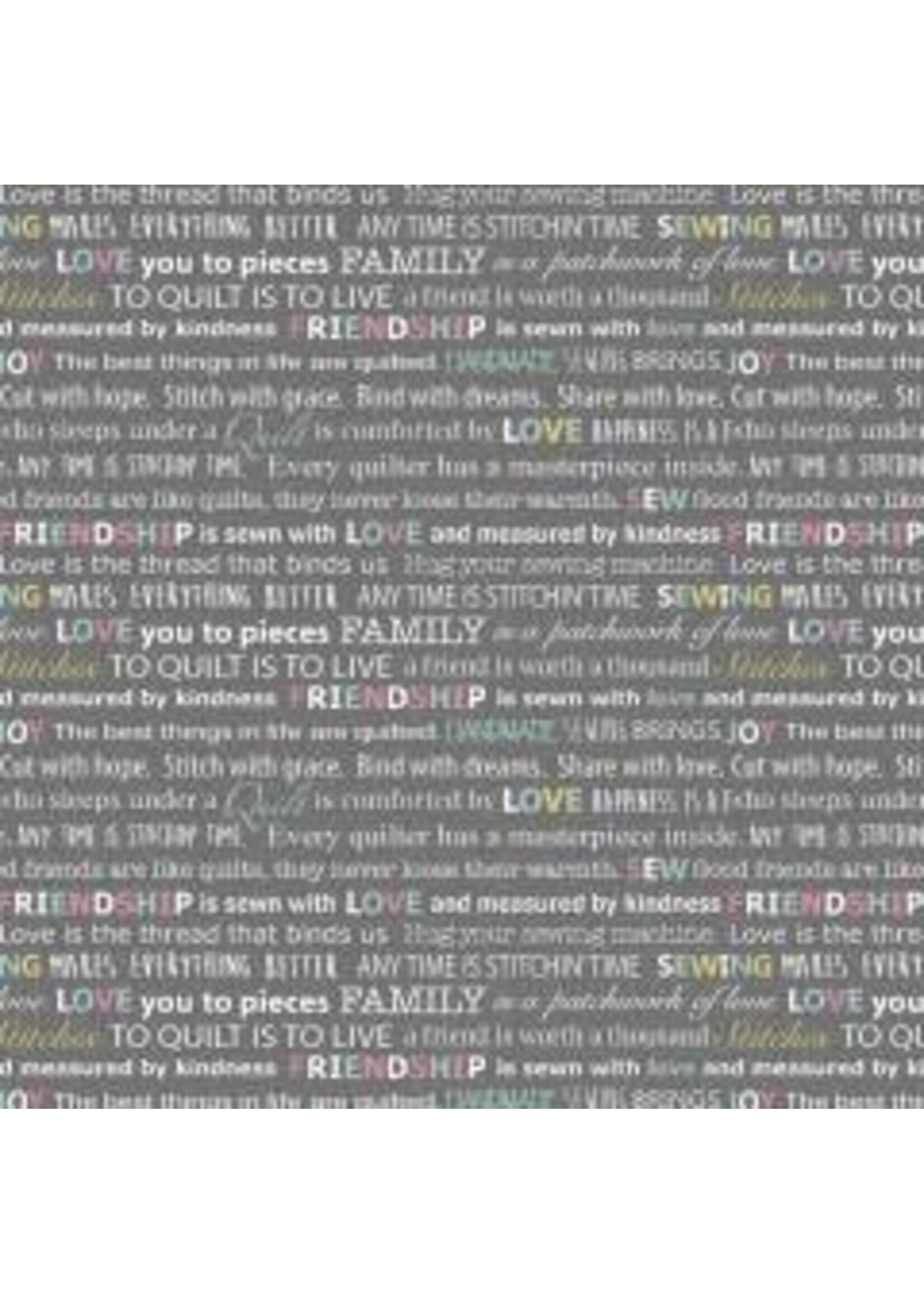 Benartex Studio Words To Quilt By - Words - Grey - Coupon - 100 cm x 110 cm
