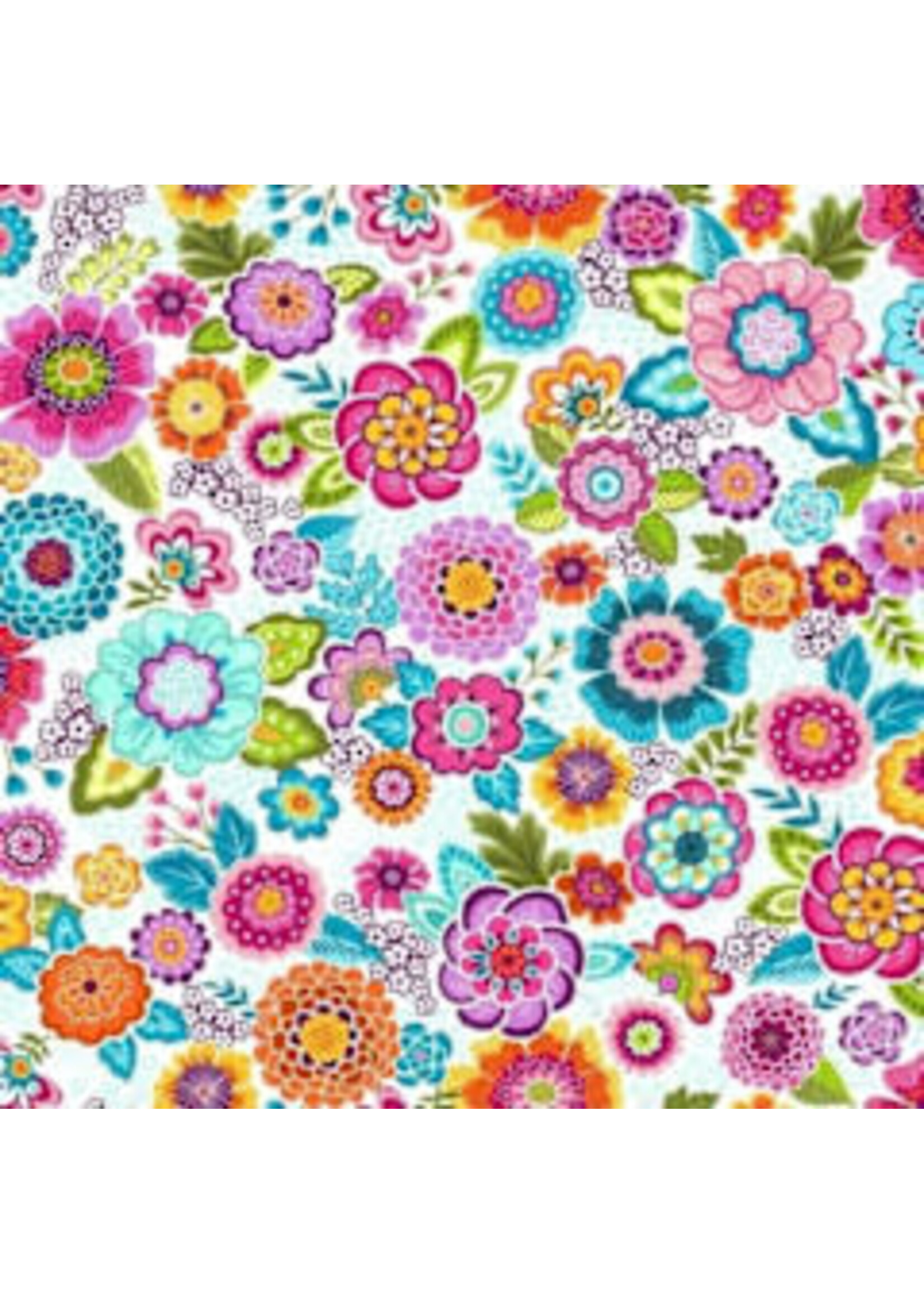Makower Revival - Floral White - 56W - Coupon - 90 cm x 110 cm