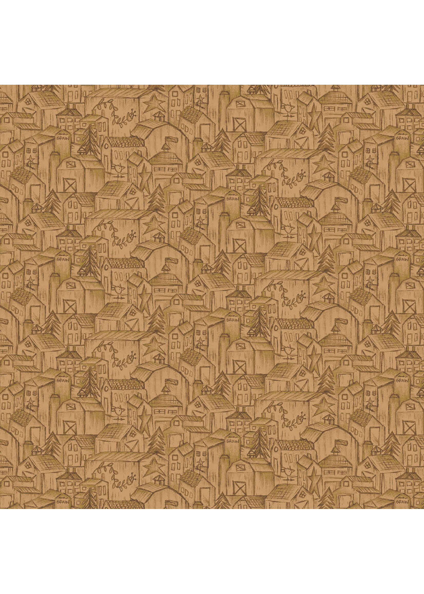 Henry Glass Fabrics Home Is Best - Tonal Houses - Tan