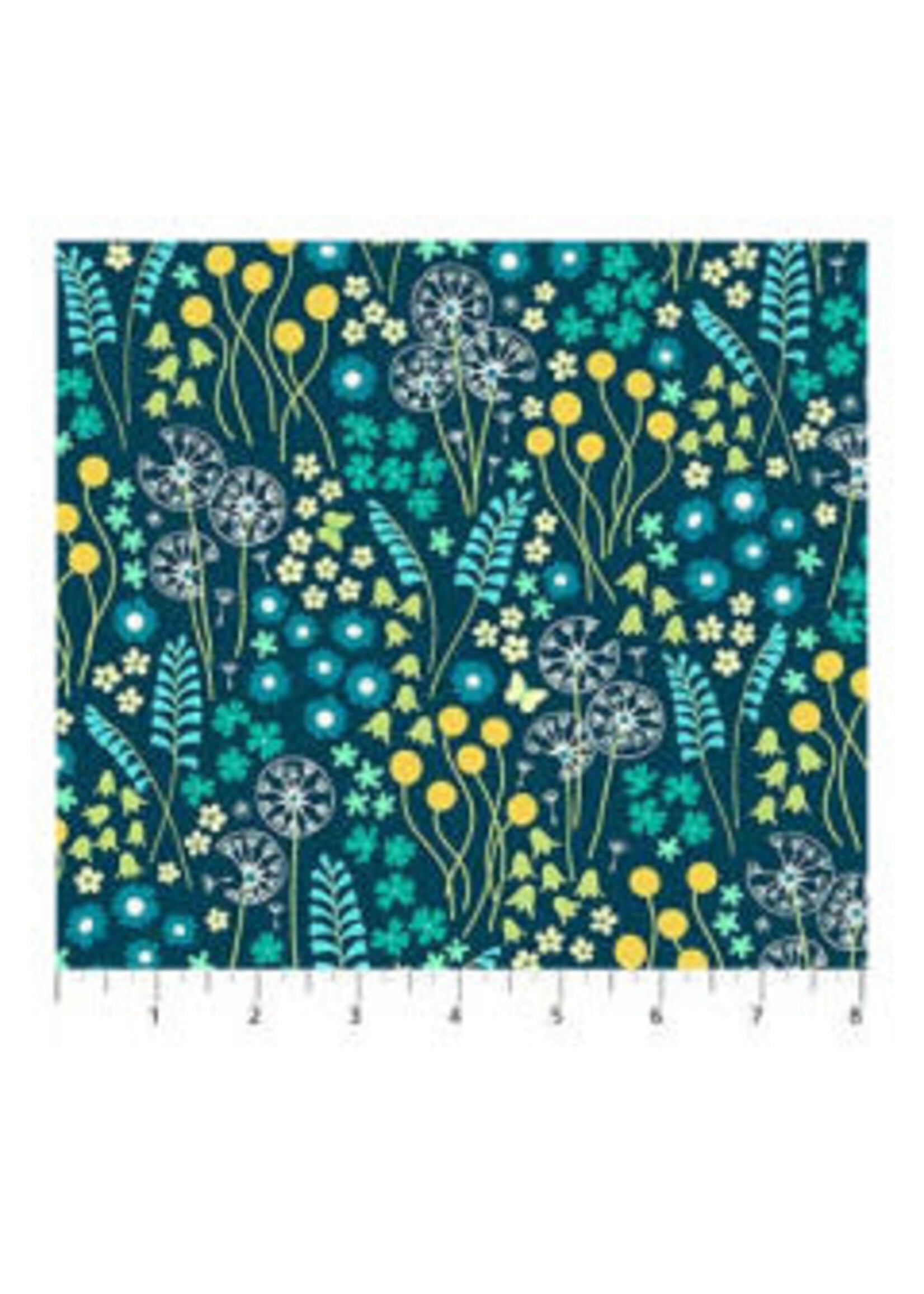 Figo Fabrics Mountain Meadow - Flower Fields - Blue - Coupon - 100 cm x 110 cm