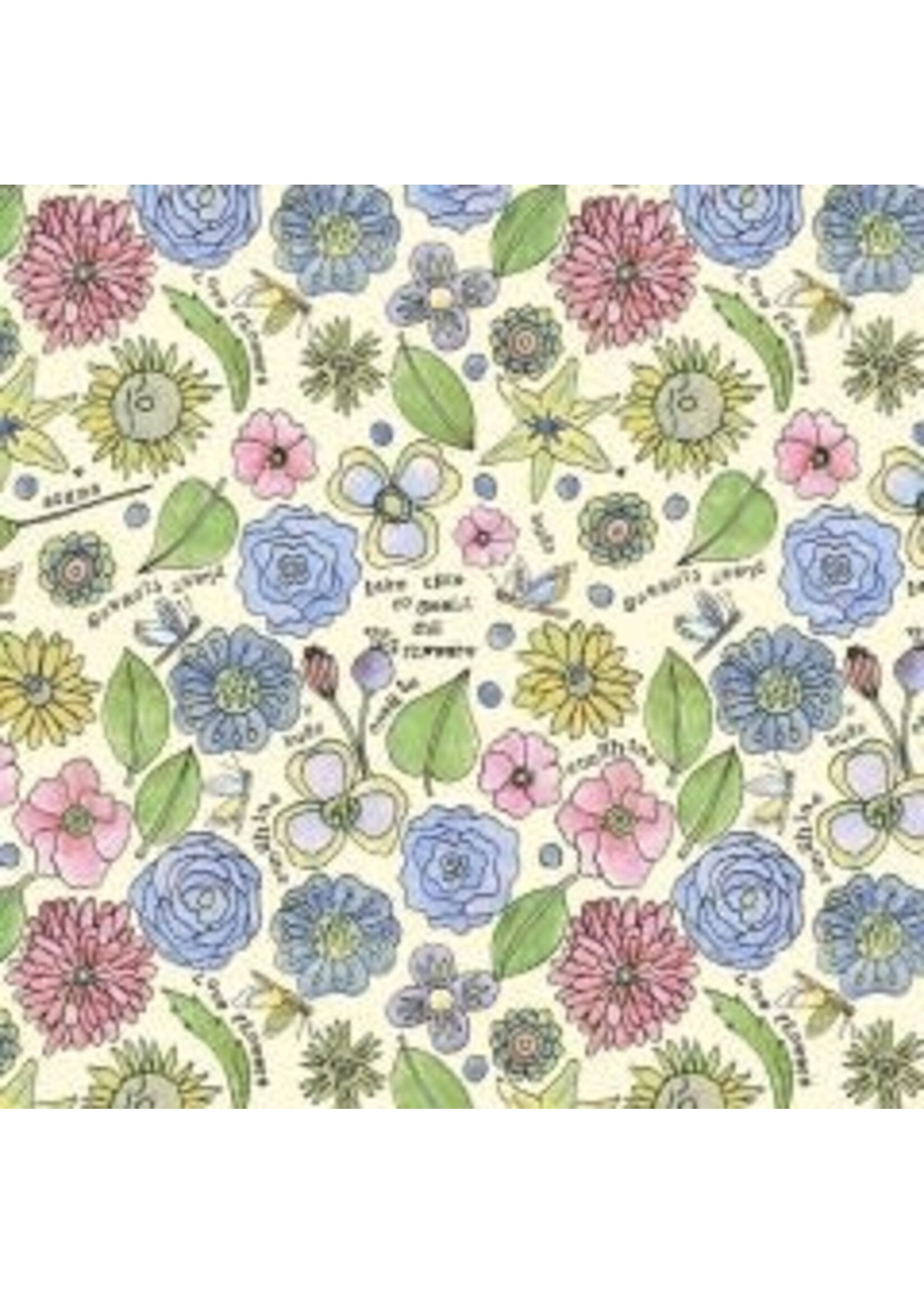 Laura Heine Potpourri Collection - Smell The Flowers - White - Coupon - 70 cm x 110 cm