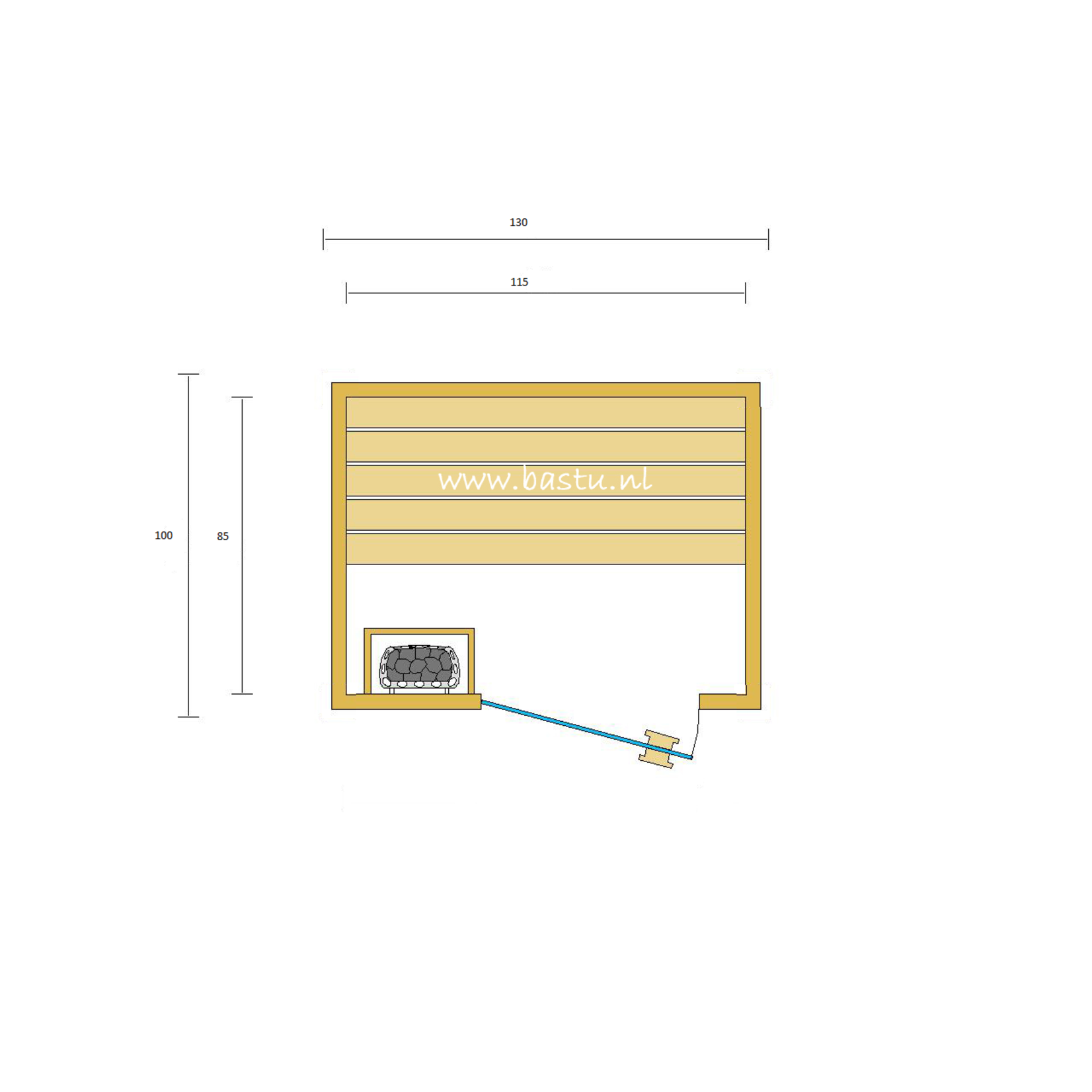 Bastu Sauna 130 x 100 met saunakachel