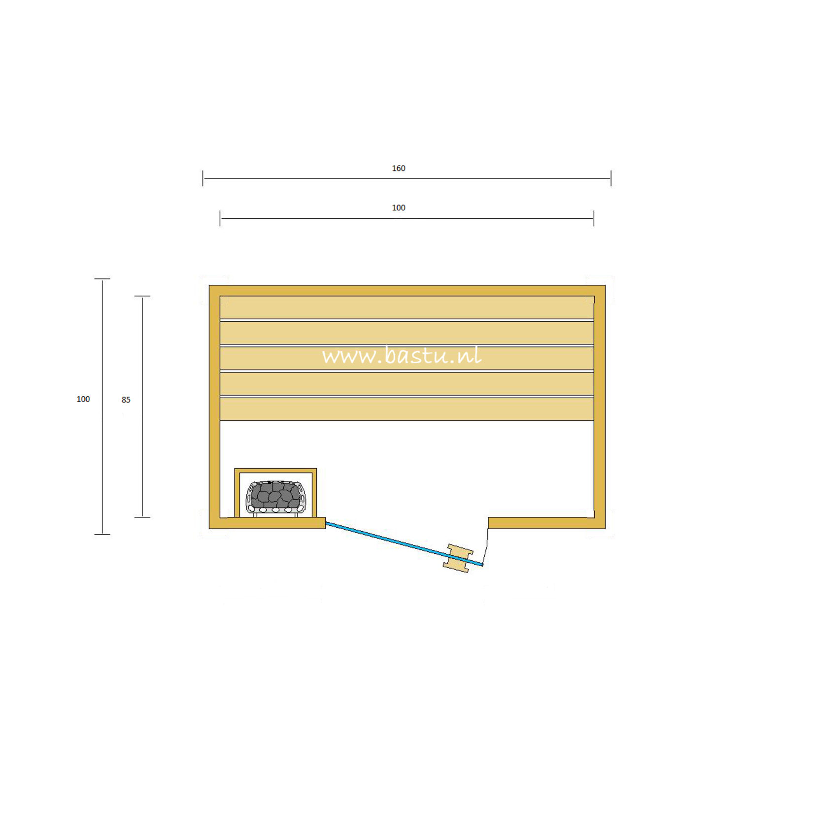 Bastu Sauna 160 x 100 met saunakachel