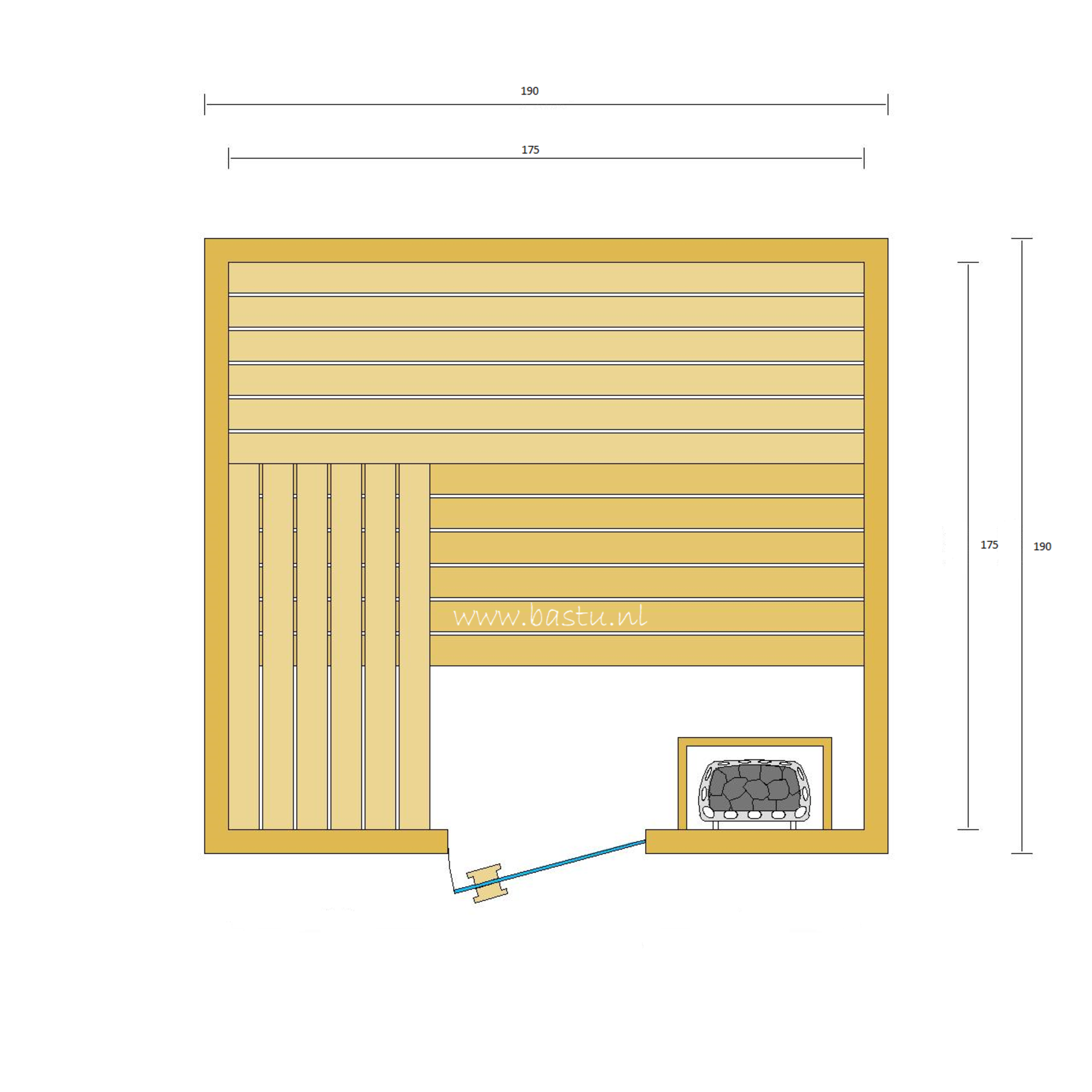 Bastu Sauna 190 x 190 met saunakachel