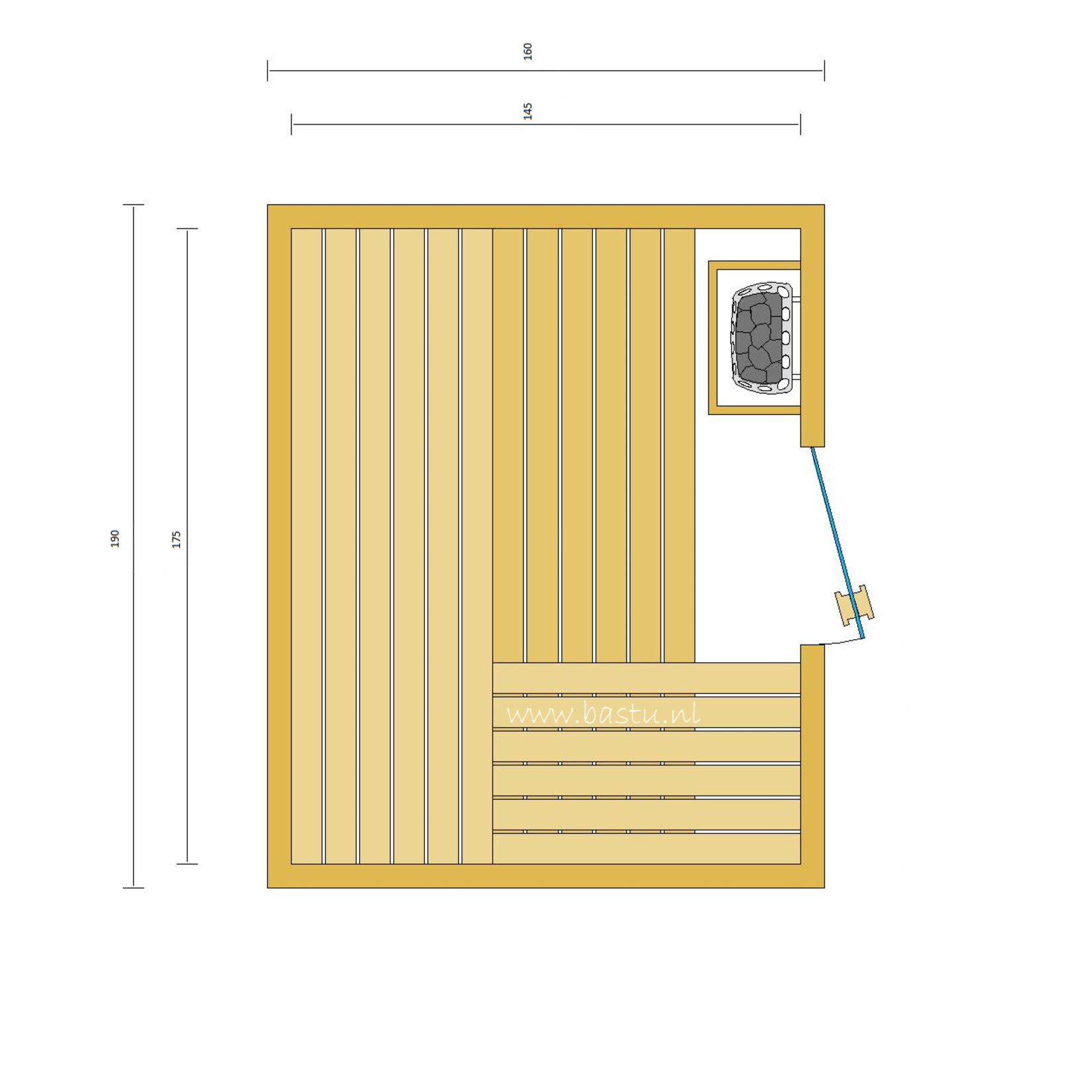 Bastu Sauna 220 x 160 met saunakachel