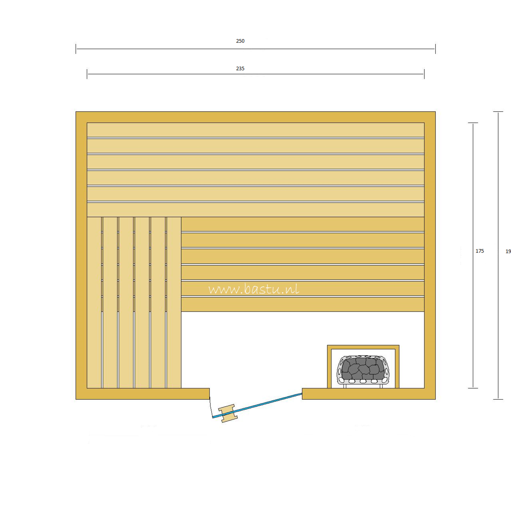 Bastu Sauna 250 x 190 met saunakachel