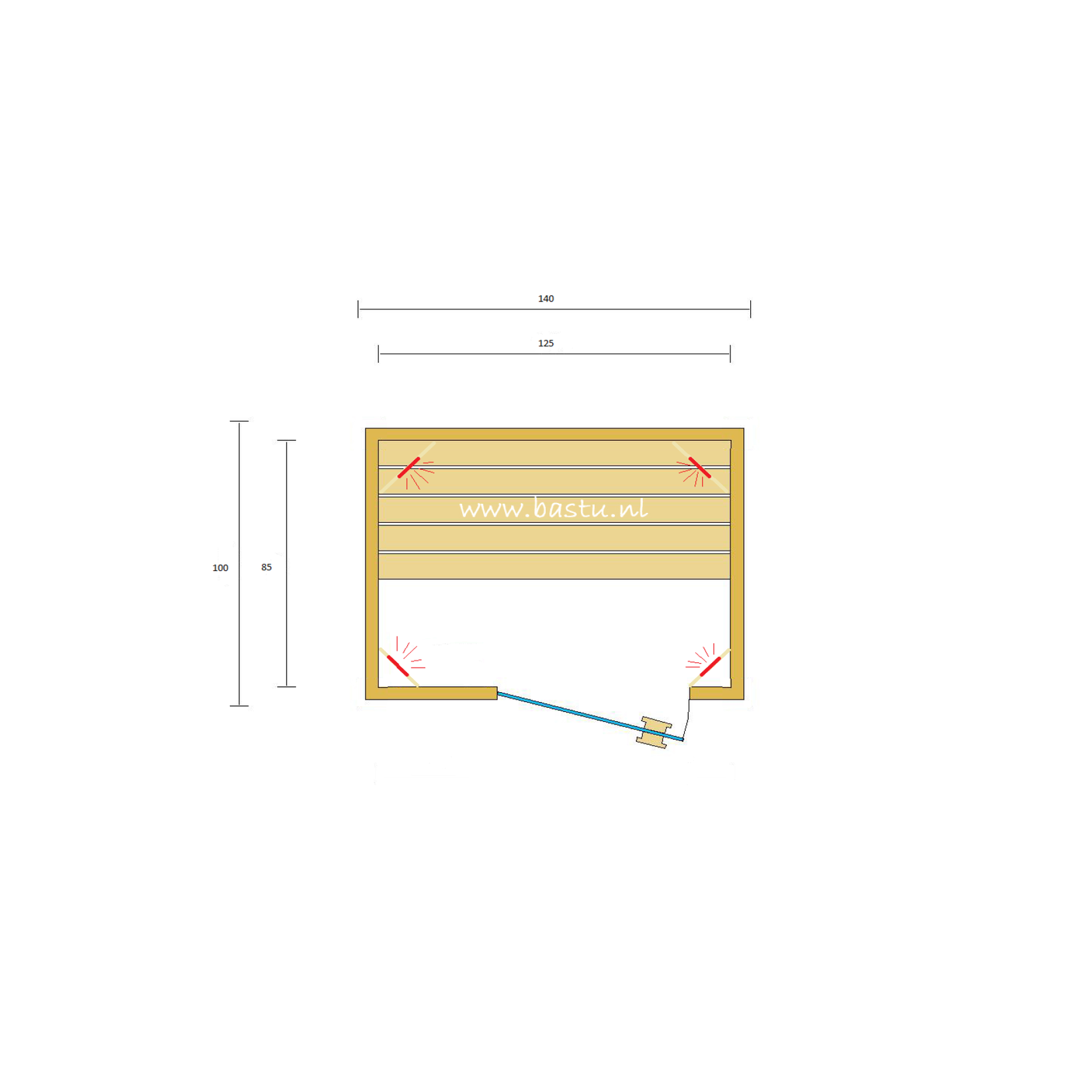 Bastu Infraroodsauna PROF. 140 x 100 Met Philips infraroodlampen