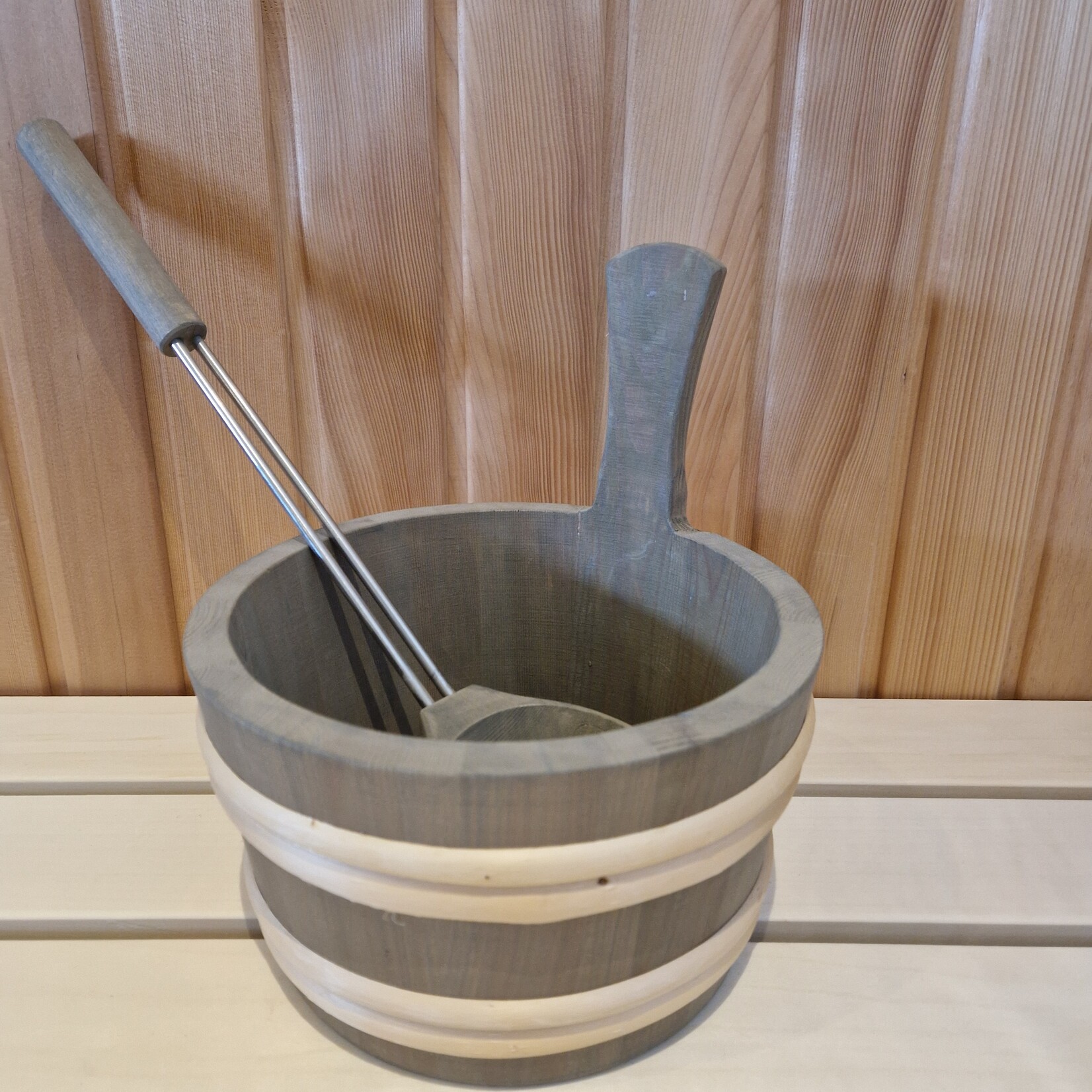 Bastu Sauna Emmer Hout Grey (met lepel)