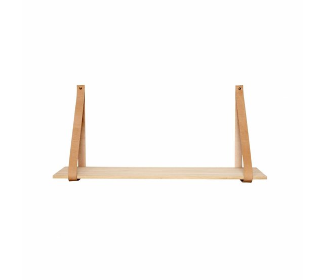 Wandplank, hout met leer Wandplank, hout met leer