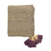 Acryl plaid geel met paarse franjes