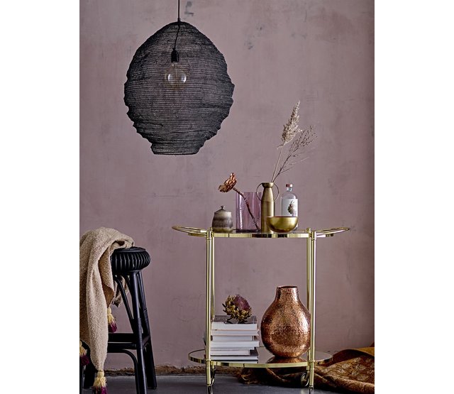 Acryl plaid geel met paarse franjes