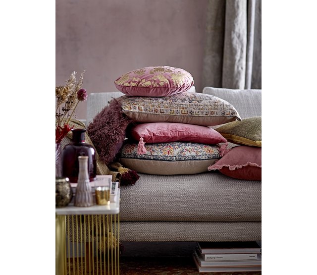 Acryl plaid geel met paarse franjes