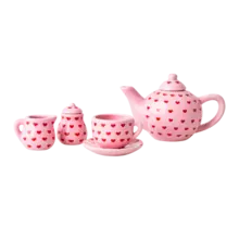 Theeservies hartjes roze