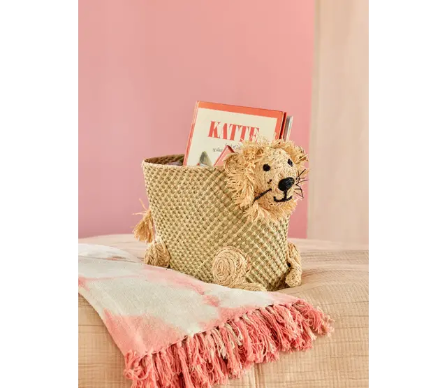 Opbergmand Raffia leeuw naturel - s