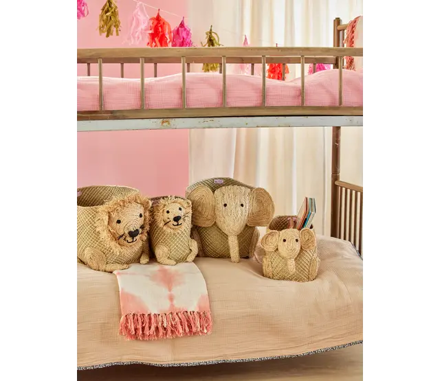 Opbergmand Raffia leeuw naturel - s