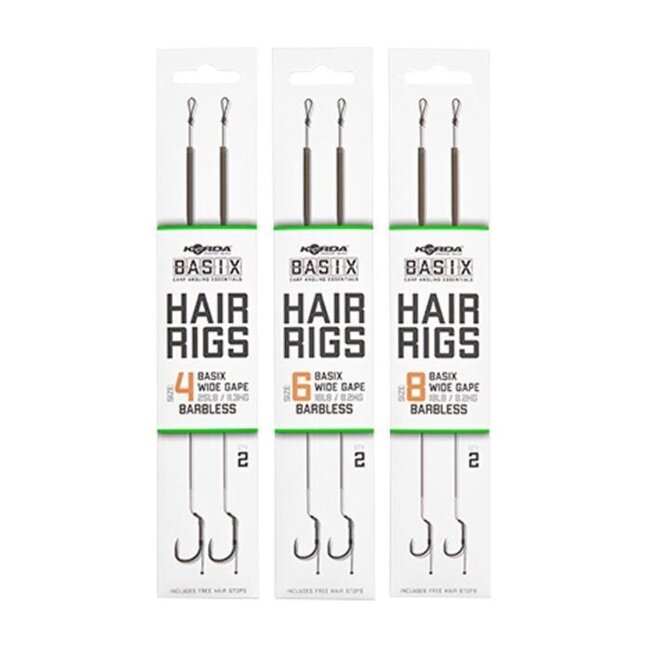 Korda Basix Hair Rigs - Wide Gape - Barbless (2 Stück)