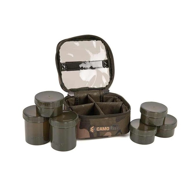 FOX Camolite 6 Pot Hookbait Case - Wasserfeste Hookbait-Tasche mit 6 Pötten in Fox Camo