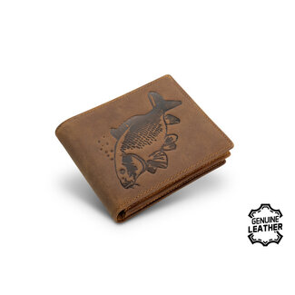 Delphin Leder Geldbörse - Karpfen Design - Dunkelbraunes Leder