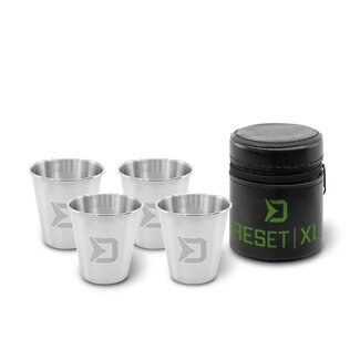 Delphin RESET - Edelstahl Schnapsglas Set - 70ml - Mit Tasche