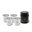 Delphin RESET Edelstahl 4 Schnapsgläser Set 70ml mit Kunstledertasche