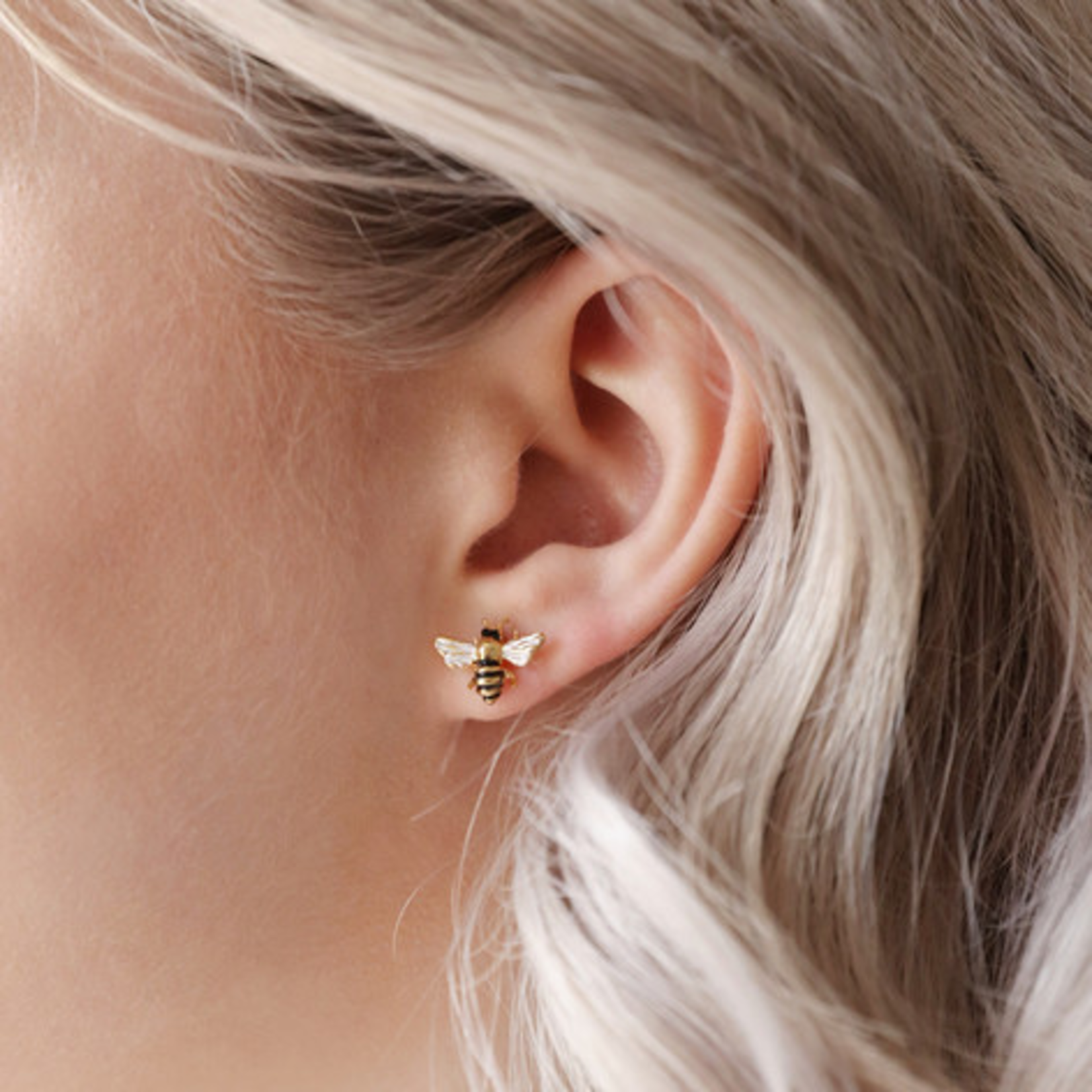 Lisa Angel Gold Enamel Bumble bee Stud Earrings