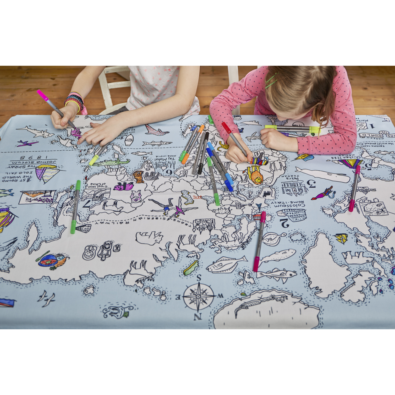 Eat Sleep Doodle World Map Doodle Tablecloth to Doodle  and Colour in