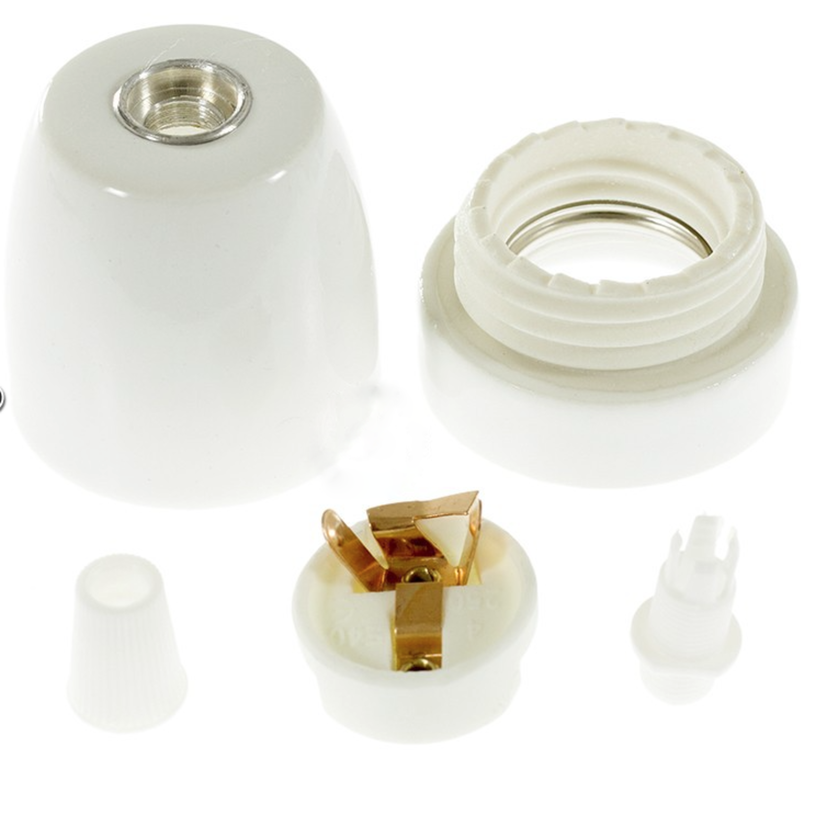 CCIT White Porcelain Lampholder E27 fitting with Strain Relief cable grip