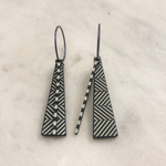 Black Triangle with White Diagonal Stripes Abstract Earrings