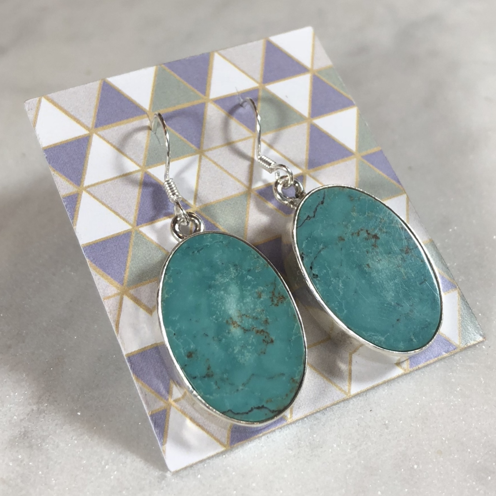 Turquoise EXTRA LARGE sterling silver pendent earrings - A